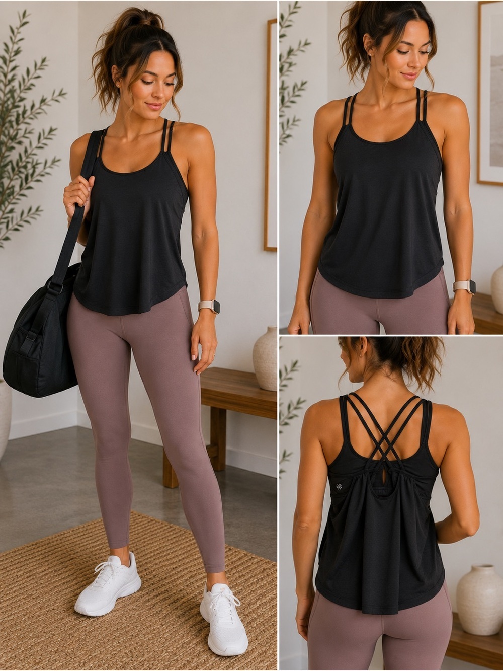 Athleta Black Strappy Built-In Bra Tank Top XXS Yoga Activewear